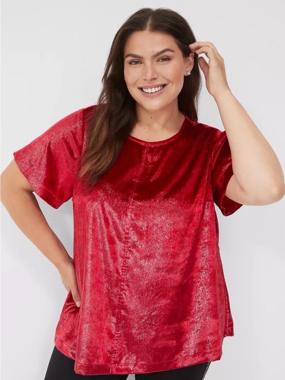 Lane Bryant Size 22 Red Metallic Shimmer Short Sleeve Party Top Plus Size